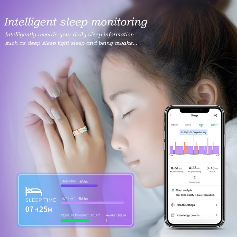 BOKORLUM Smart Ring Health Tracker,withHeart Rate,Sleep Tracker,Step Counter,8 Exercise Modes,5-7Day