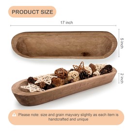 MOLADRI Wooden Dough Bowls Decorative，Unique Centerpiece Bowl, Rustic Long Wood Bowl with Hand Carved for Table Centerpiece Decor, Farmhouse Boho Rustic Style Home Decor (17 x 5 x 2 Inch Brown)