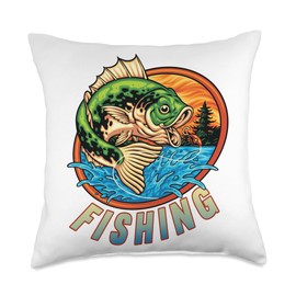 Angler, Fischer, Angel Fish Fish Outifts And Gifts Angel, Angler Fisherman Outfit Bass Fishing Throw Pillow, 18x18, Multicolor