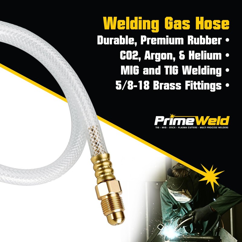 PrimeWeld Argon/Inert Gas Hose 30" Reinforced Clear Line With 5/8-18