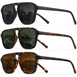 STORYCOAST Polarized Retro Aviator Sunglasses for Men Women Classic Driving Running Sports Square Aviators Sun Glasses 3Pack-Black+Tortoise/Brown+Leopard/Dark Green