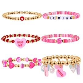 MOLOCH Valentine's Day Beaded Bracelet for Women Pearls Conversation Heart Candy Charms Bracelet Love Stretch Bracelet Valentines Decorations Holiday Jewelry Gifts