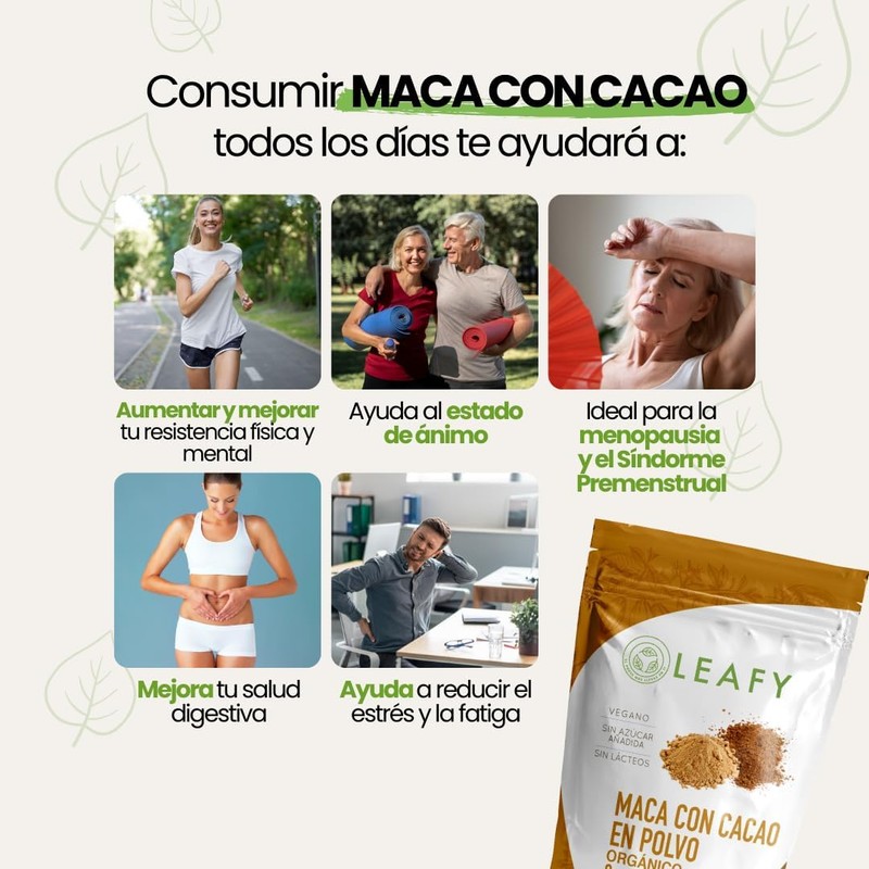 Leafy Maca con Cacao Natural y Orgánico Sin Azúcar 200g