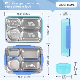 NPET Stainless Steel Bento Lunch Box for Kids, Teens & Adults, Large Capacity Leak-Proof 4-Compartment Lunch Box, BPA-Free Food Containers with Reusable Sauce Bowl, Fork and Spoon, Dishwasher Safe