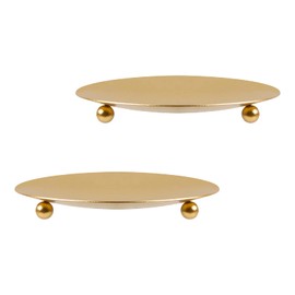 MIDELONG Gold Iron Plate Candle Holder, Decorative Iron Pillar Metal Pedestal Candle Stand Candlesticks Holder for Wax Candles, Incense Cones, Spa, Weddings, Pack of 2