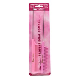 Krest Pintail Combs Weaving Foiling Fine Tooth Rattail Hair Cutting Comb Colors 2 Pc. (Pink)
