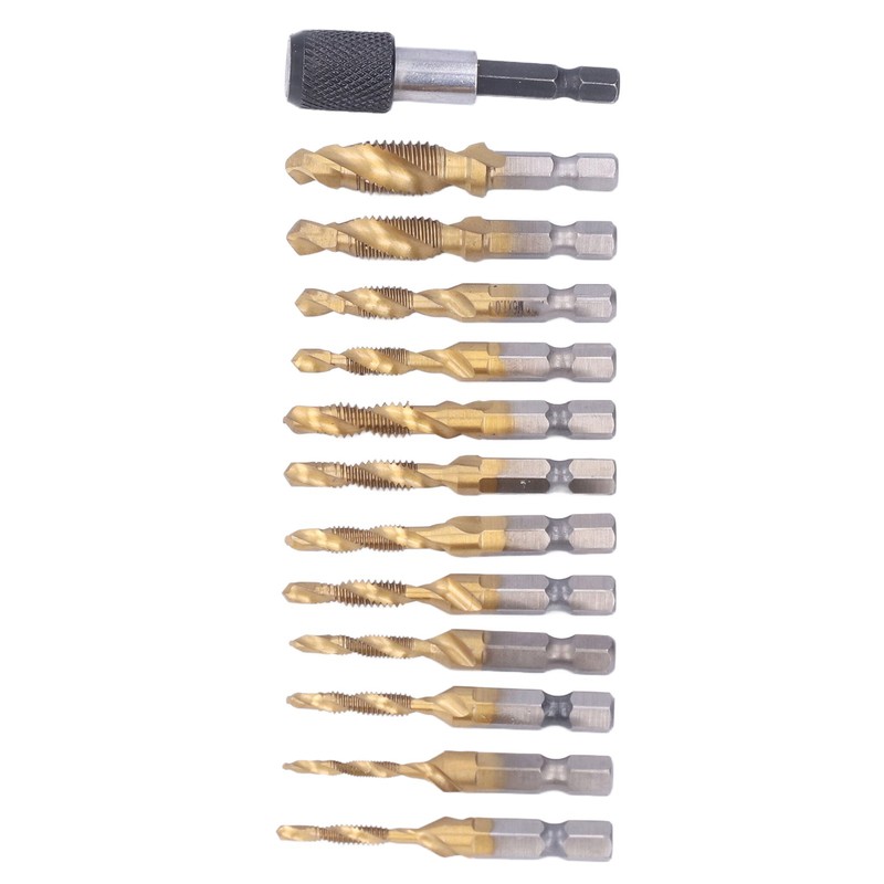 13Pcs/Set Combination Drill Tap High Speed Steel Titanium Plated Hex