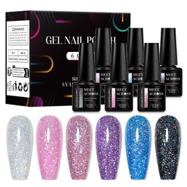 MEET ACROSS Gel Nail Polish Set 6 Pcs Glitter Colors Gel Nail Kit Art Design Soak Off UV LED (SET-5, 6pcs)