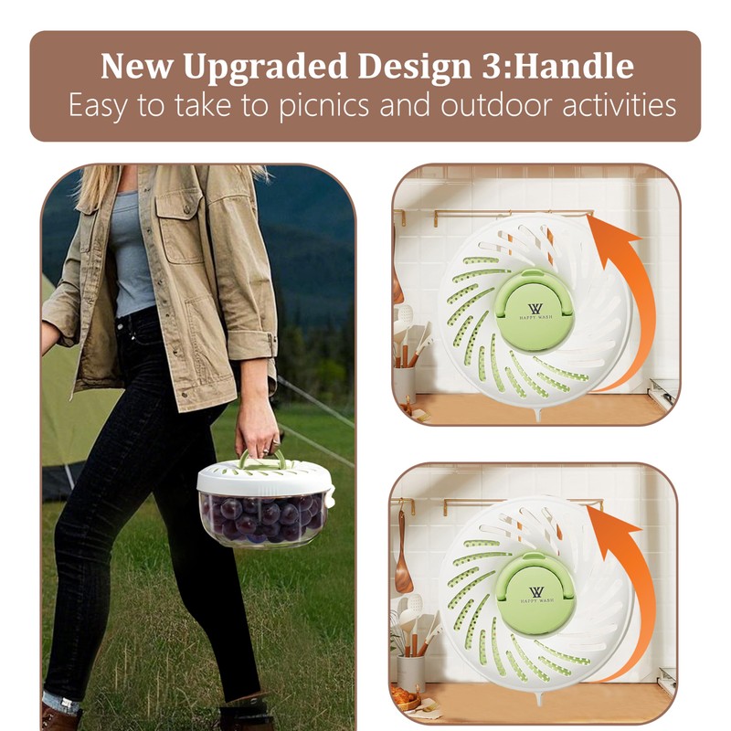 Fruit Washing Bowl with Strainer and Lid with Handle, Portable