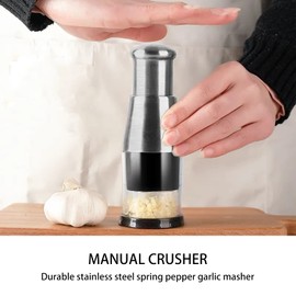 Stainless Steel 304 Garlic Masher Garlic Crusher Pressed Garlic Chopper Premium Garlic Press Manual Chopper Easy to Clean Vegetable Cutter for Garlic, Peppers and Onions