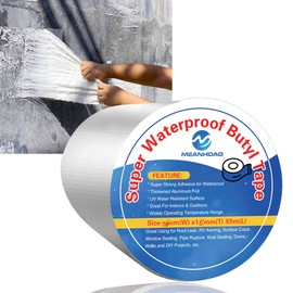 MEANHDAG Super Waterproof Butyl Tape and Patch for Seal Repair, Adhesive Duct Tape with Aluminium for Pool Metal RV Roof Pipe Awning Hose Window, 4 in by 16-1/2 FT