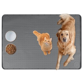 Bartuke Cat Food Mat, 40" x 28" Extra Large Silicone Pet Feeding Mat with Raised Edge Pet Placemat for Food and Water Bowl Non-Slip, Easy to Clean, Floor Protection (Dark Grey)