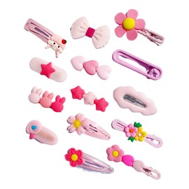 14 PCS Dopamine new fashion children's hair clip Cute kids bangs hairclip back head duck mouth clip Handmade barrette Bohemian fancy hairpin accessories hair slide, girl's headgear bobby pin (pink)