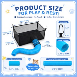 Mifoci Ferret Ball Hammock with Tunnel, Hanging Mesh Play Cube for Cage, Washable Small Animal Bed for Ferrets, Rats, Chinchillas & Guinea Pigs, 4 Clips, Black, (Balls Not Included)