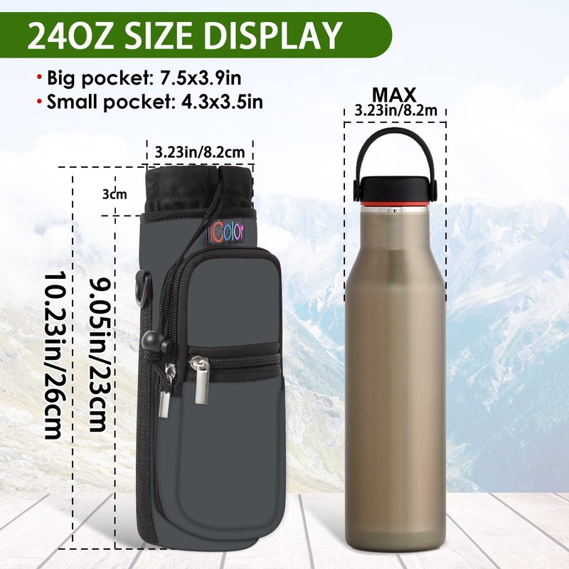 icolor Water Bottle Carrier Bag Holder 25/32/40/64oz,Adjustable Shoulder & Handle