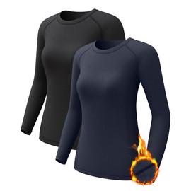 Women's Thermal Athletic Shirts Long Sleeve Compression Baselayer Tops for Cold Weather 2 4 Pack, Medium, Black Charcoal