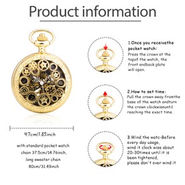 SUPBRO Women's Men's Pocket Watch Retro Gear Analogue Mechanical Chain Watch with Necklace Sweater Chain, gold, Retro" or "value": "antique