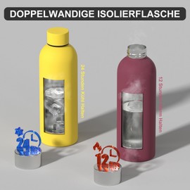 WATERSY Insulated Water Bottle Stainless Steel Bottle 500 ml Water Bottle Thermal Stainless Steel Dopper Thermos Flask Leak-Proof 24 Hours Cold Ideal for School, Office, Sports Hall, Yellow