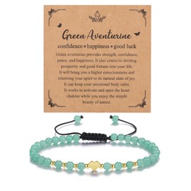 CrystalTears Green Aventurine Crystal Bracelet for Women 4mm Healing Gemstone Beaded Bracelet with Gold Heart Charm Stone Bracelets Jewellery Gifts for Women Girlfriend Mum Birthday