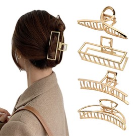 4 Pcs Large Hair Claw Clips for Thick Hair, Nonslip Metal Hair Clips Elegant Alloy Gold Claw Clips for Women Girls Hair Accessories