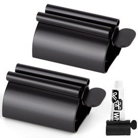 LOVEINUSA Toothpaste Tube Squeezer Dispenser, 2PCS Toothpaste Roller Squeezer Tool Stainless Steel Tooth Paste Holder for Bathroom, Black