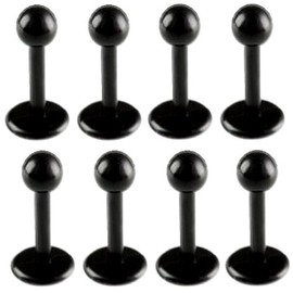 bodyjewellery 16g 16 gauge 1.2mm 1/4 Inch 6mm Black Flexible Acrylic Lip Bar Labret Ball Ring Monroe Ear Tragus Stud AFYY 8Pcs