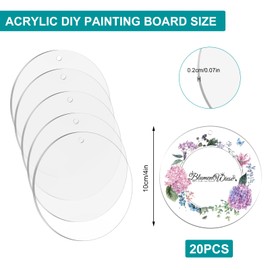 Plexiglass Panel, Round, Pack of 20 Acrylic Disc Round with Hole, 10 cm Acrylic Plate Transparent, 2 mm Thick Acrylic Glass Plate, Round, for DIY Crafts, Picture Frame, Painting, Making Decorative