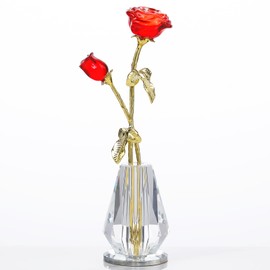 Arikyrist Crystal Red Rose Flowers Figurines Home Decor, Glass Roses with Stems, Crystal Glass Flowers Collectible Figurines for Women on Mother's Day, Valentine's Day