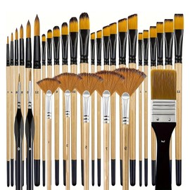 MAEZOE 32PCS Acrylic Paint Brush Set, Nylon Bristles with Filbert, Round, Flat, Fan, Angle, Detail Brush for Oil, Watercolor, Acrylic, Gouache, and Canvas Painting