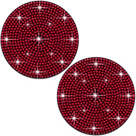 MEAJOO 2PCS Bling Cup Holder Coaster, 2.75 inch Full Crystal Rhinestone Silicone Anti-Slip Shockproof, Universal Non-Slip Recessed Car Interior Accessories (Black & Red)