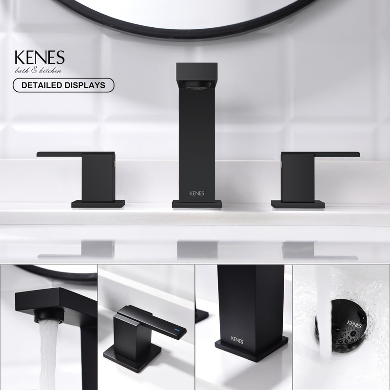 KENES Black Widespread Bathroom Faucet 3 Hole Bathroom Sink Faucet