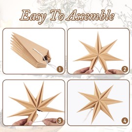EASY JOY Paper Stars Christmas Decoration 3D Stars, Wooden Design, for Parties, Window Displays, and Hanging Foldable Decor, 30 cm, Set of 3