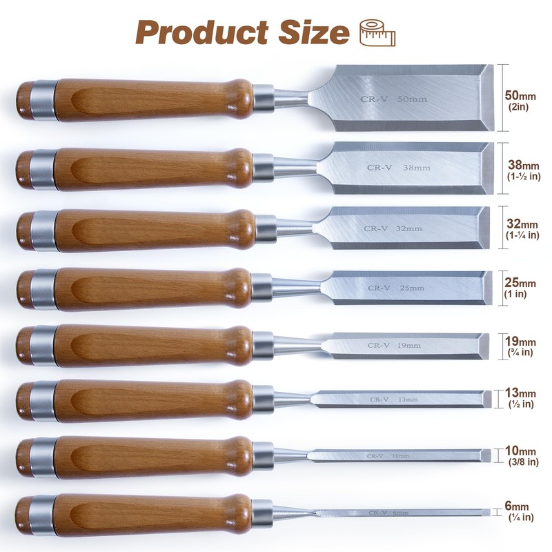 10 Pieces Wood Chisel Set, 1/4"~2" Woodworking Chisel Kit with
