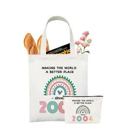 21st Birthday Gifts for Her, Birthday Gift Bags for Women, 2 Pcs Gift Bag Set With Cute Makeup Bag & Canvas Tote Bag, Fabulous Gifts for 21st Birthday Friends Female, Daughter, Best Friend