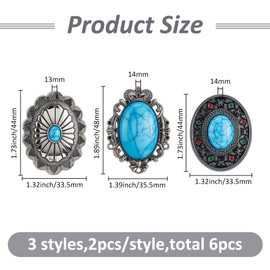 SUPERFINDINGS 6Pcs 3 Styles Bolo Tie Slider Clasp Leather Necktie Ties Slide Synthetic Turquoise Bolo Ties Decor for Bracelet Jewelry Making DIY Craft Wallet Bag