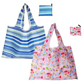 FAVORTALK Fold Away Shopping Bags 2 Pcs Large Shopping Bag Reusable Shopper Bags for Groceries Foldable Washable Polyester X-Large Grocery Bags for Women Reusable Grocery Bags - 16408