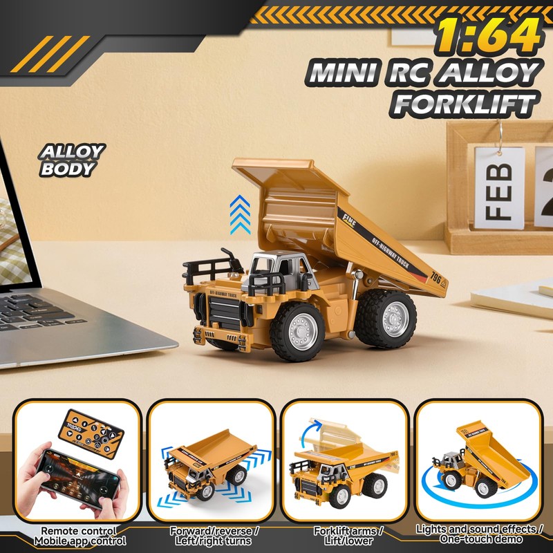 LTFIOON Mini Camion Ribaltabile RC, 1:64 Autocarro Ribaltabile in Metallo