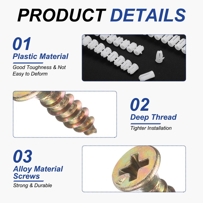 sourcing map 100Pcs 5.9x8.5mm Plastic Hinge Dowel Inserts with M4