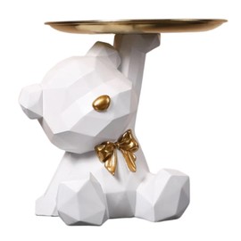 Ockyunoo Bear Sculpture with Tray, Statue Bear Decorative Bear Sculpture Decoration, Small Bear Sculpture with Metal Bowl, Bear Figure Decorative Tray, Bear Tray Decoration, Suitable for Most