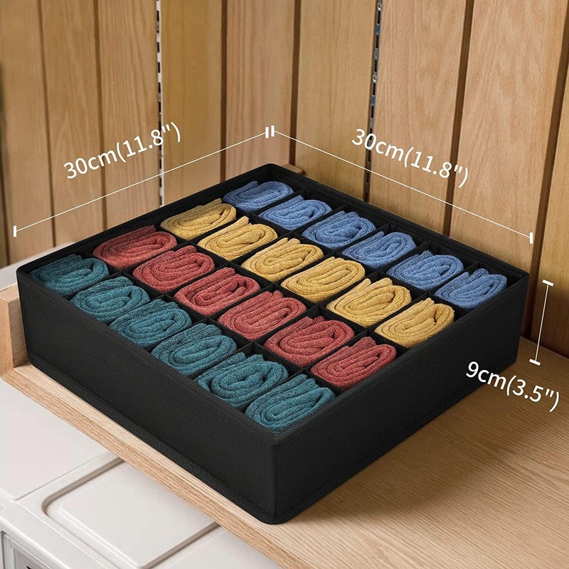DIMJ Storage Boxes for Socks, 24 Cell Drawer Organiser, Foldable