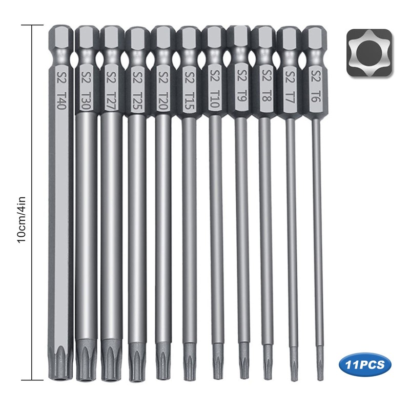 100mm Torx Screwdriver Bit Sets, 11pcs Star Magnetic Screwdriver Bits