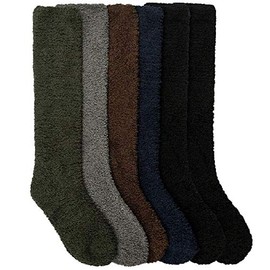 I&S 6 Pairs Cozy Soft Fuzzy Knee High Socks Warm Fleece Assorted Colors Patterns (9-11, Plain)