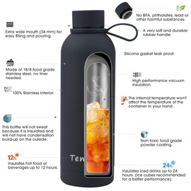 Temede Large Stainless Steel Insulated Water Bottle 1L, Vacuum Flask BPA-Free, 12hrs Hot & 24hrs Cold Drinks, Thermal Metal Sports Bottles, Leakproof Double Wall Drinking for Kids, Gym, Running,Travel