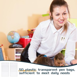 Tenceur 50 Pcs Pocket Protector Heavy Duty PVC Pen Holder Organizer Pouch for Shirts Lab Coats Pants Hospital Office Holds Pens Pointers Cards and Notes(Clear,Practical)