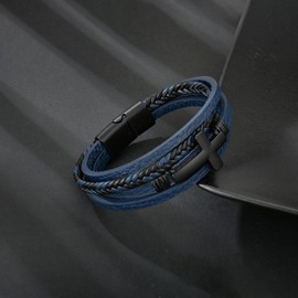 Veshon Men's Leather Cross Bracelet - Multi-Layer Braided Christian Religious Wristband Jewelry for Men, 8.3" & 9.1" Sizes