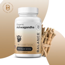 Balance Breens Certified Organic Ashwagandha 1600 mg Supplement - 120 Vegan Capsules