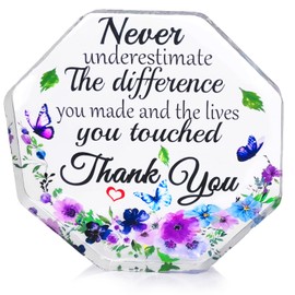 Ewong Appreciation Gift for Women, Acrylic Octagon Keepsake for Female, Thank You Present for Friend Teacher Coworker Superior Boss Volunteer Nurse Doctor Home Decorative Signs (Purple- Thank you B)