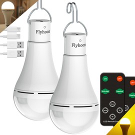 Flyhoom USB Rechargeable Camping Light Bulbs with Remote Timer, 5 Light Modes, 1800mAh LED Camping Light Bulb for Camping, Hiking, Indoor, Emergency (Daylight & Amber)