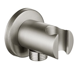 Heyalan Handheld Shower Wand Holder,Connecting Shower Hose and Water Pipe Brass Shower Hand Holder Wall Mount Bracket Supply Elbow,Brushed Nickel,Round