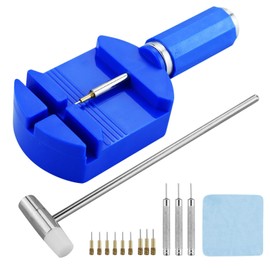 Watch Strap Tool, Watch Strap Shortening Repair Set, Watch Pin Remover with 9 Replacement Pins and 3 Pin Punches, 1 Piece Head Hammer for Watch Strap Adjustment, blue